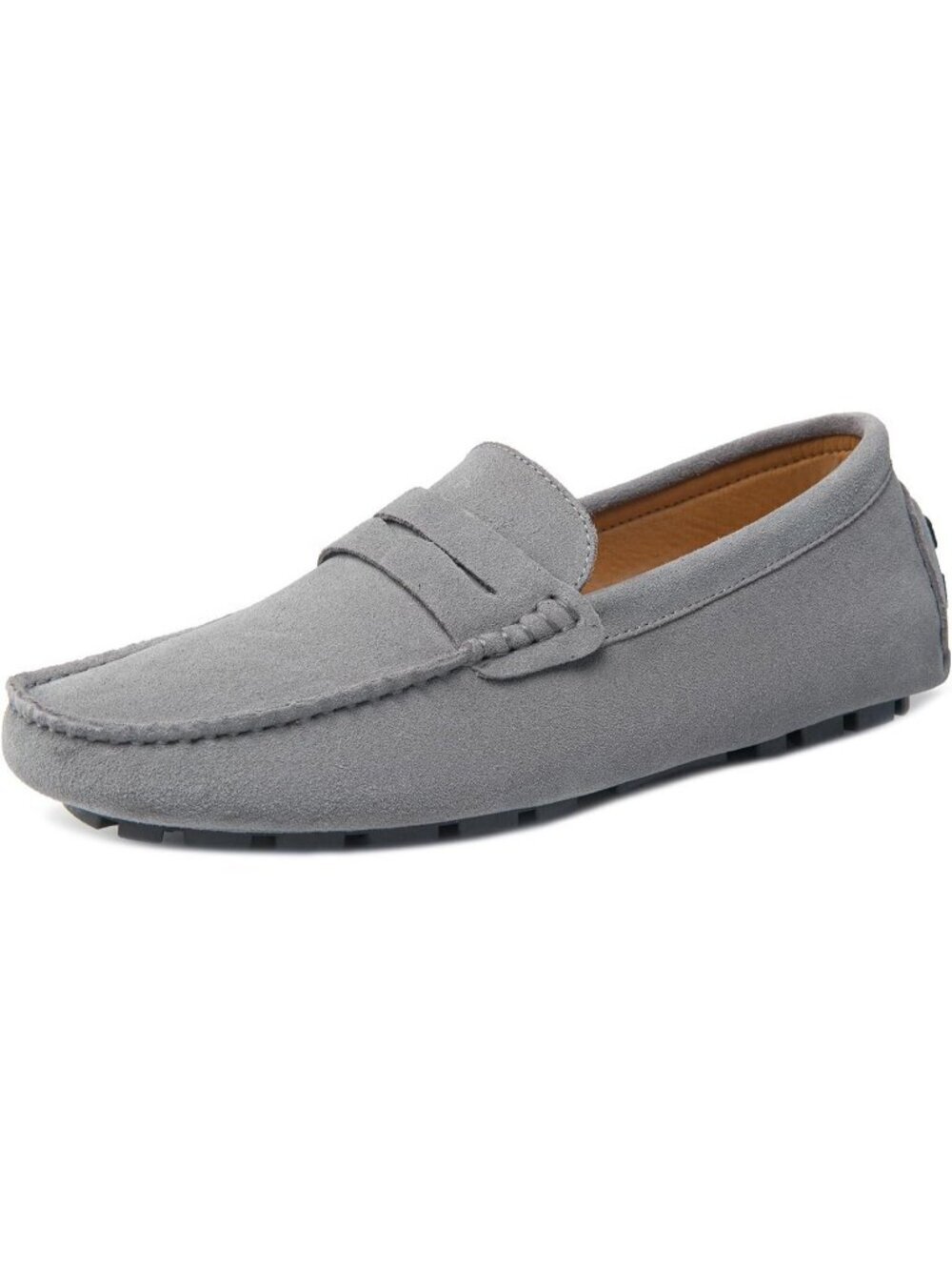 Go Tour Men's Grey Suede Leather Loafers Penny Slip On Flats Comfortable Shoes